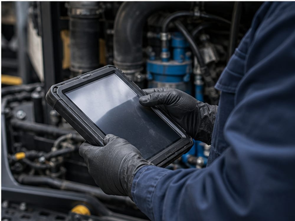Diagnostico tecnico de maquinaria pesada con tablet