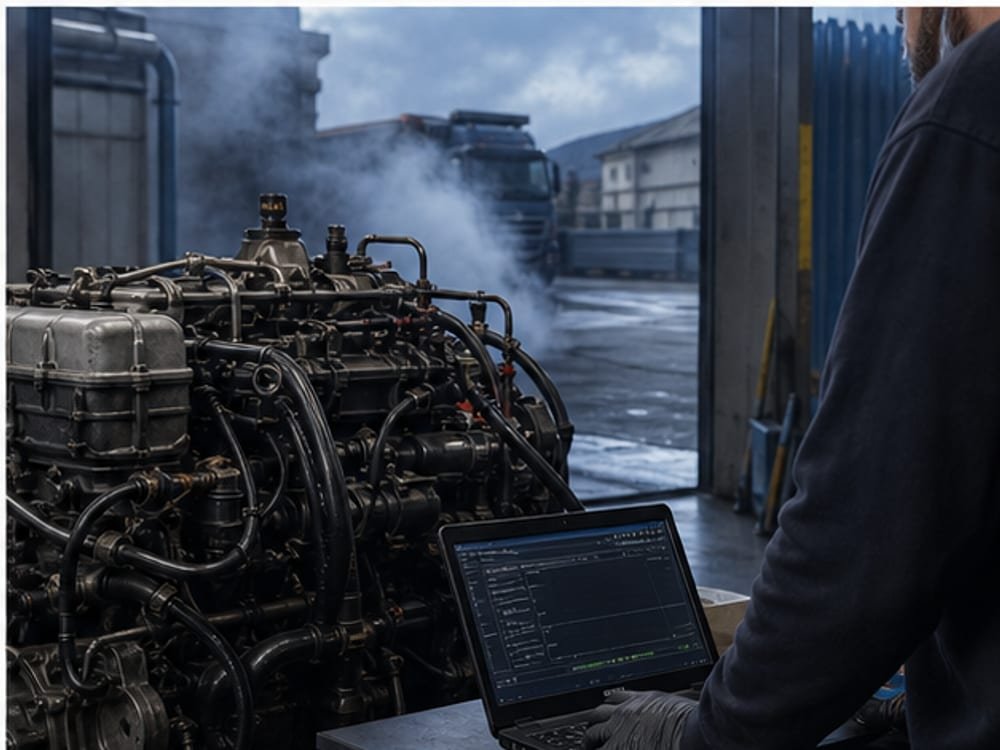 Camion diesel en diagnostico por humo visible