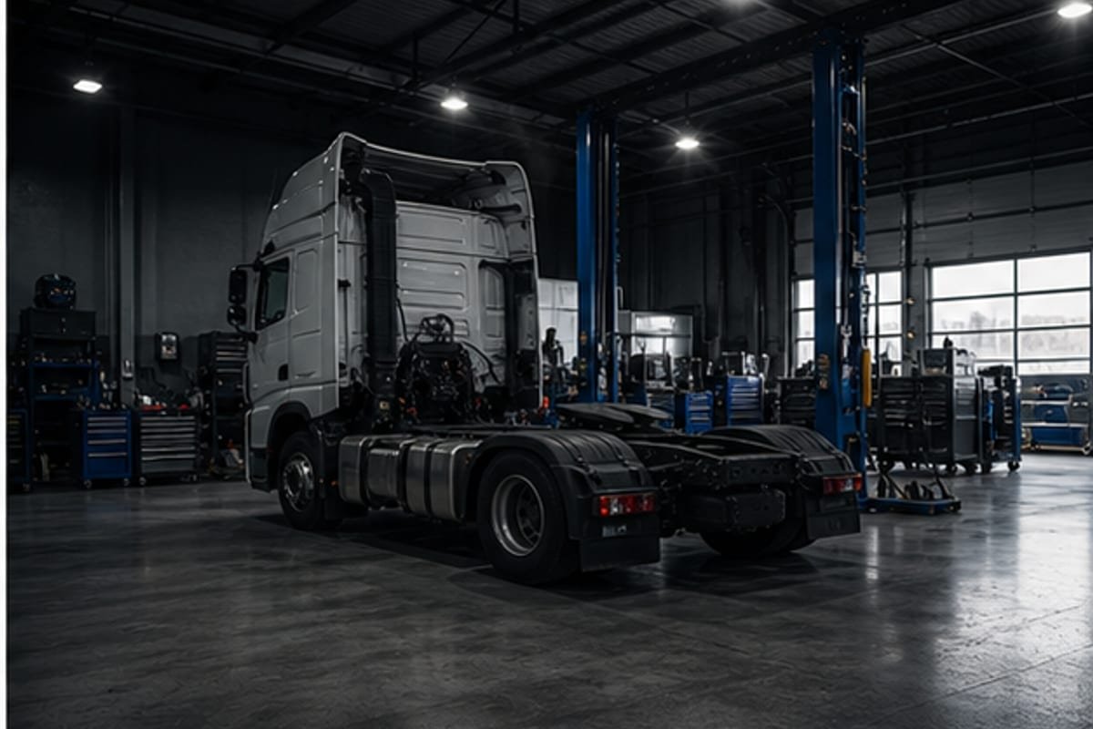Bahia de taller industrial con camion en servicio